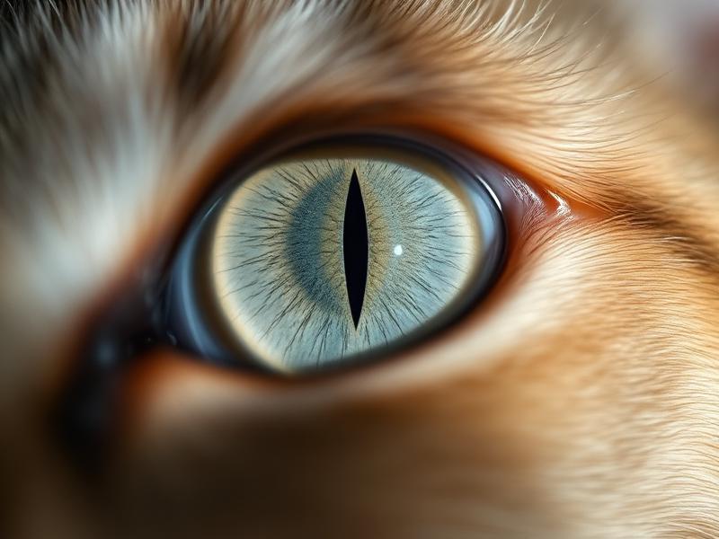 Extreme Nahaufnahme eines Katzenauges mit vertikaler Pupille im weichen Tageslicht